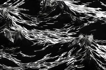 waves of H2O, abstract black and white waves, water splashes on black background, illustration // ai-generated 