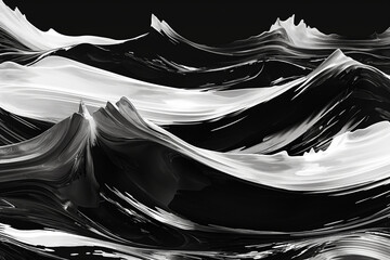 waves of H2O, black and white waves of liquid paint, flowing like water in the wind, forming an abstract landscape with bold lines and sharp angles, illustration // ai-generated 
