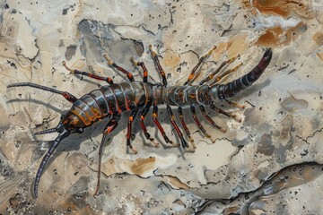 Detailed view of a centipede on a rock, suitable for educational purposes