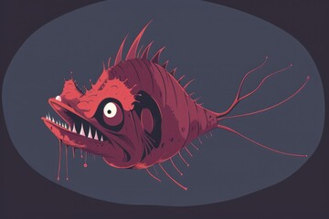 A red fish with sharp teeth, suitable for aquatic themed designs