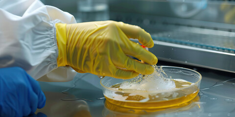 Rigorous Lab Technique: A Researcher Meticulously Cleans a Petri Dish to Ensure Precise Results