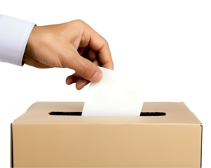 Person putting an vote in ballot box on transparent background