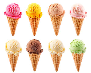 Collection set of ice cream with different colors scope on transparent background