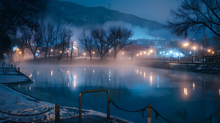 hot springs outdoor in jilin at night PHOTOGRAPHY


