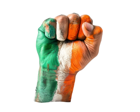 Fist with Indian flag show the power and strength on transparent background