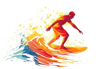 Fototapeta premium Beach Vibes: Dynamic Surfer Embracing the Waves