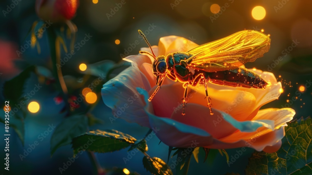 Poster close-up image of a flower with a bug on it. ideal for nature and garden themes