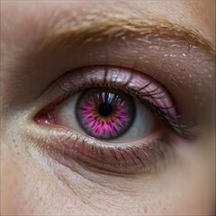 close up of a female eye, Pink pupil iris