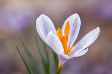 Fototapeta premium A close-up photo of a purple crocus with blurred background