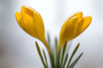 A close-up photo of a yellow crocus with blurred background