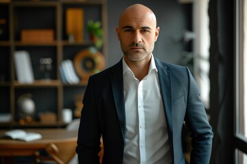 Fototapeta premium Executive Elegance: Bald Business Professional at Work