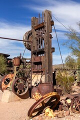 Rusted Platform Rig Tower Abandoned Mining Site Equipment Machinery Relic. Historic Goldfield Wild...