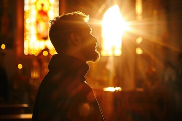 Sacred Solace: Reverend's Silhouette Amidst Sunbeams