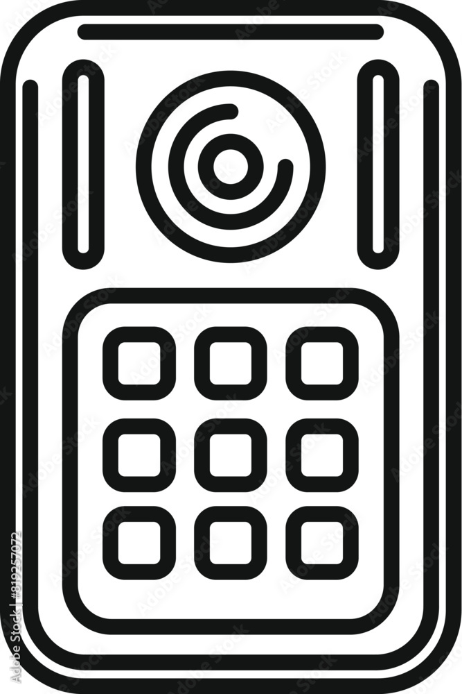 Poster vector image of a modern smart doorbell in a simple line art style, isolated on white