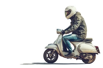 Scooter Safety: Motorcyclist with Full-Face Helmet, White Backdrop