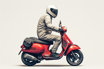 Modern Mobility: Motorcyclist in Full-Face Helmet, White Background