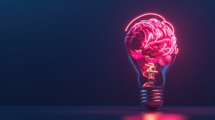 Lightbulb and pink human brain neon light