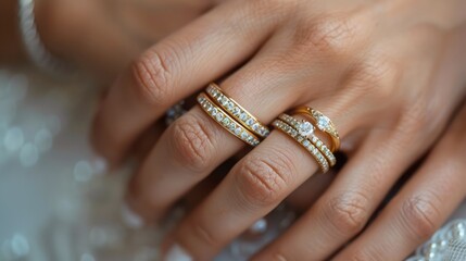 Hand of the groom and the bride with wedding rings 