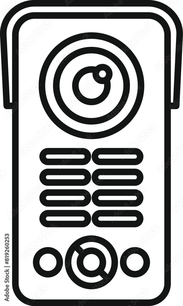 Poster simple line illustration of a modern handheld gadget with a camera and buttons