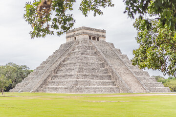Old pyramid and temple of the castle of the Mayan architecture known as Chichen Itza these are the...