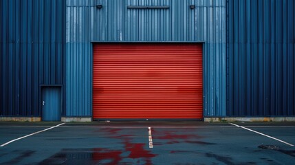 Industrial Doors. Modern Business Unit with Exterior Roller Shutter in Real Wall