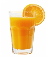 Juice Glass. Fresh Orange Juice in Glass Close-up on White Background