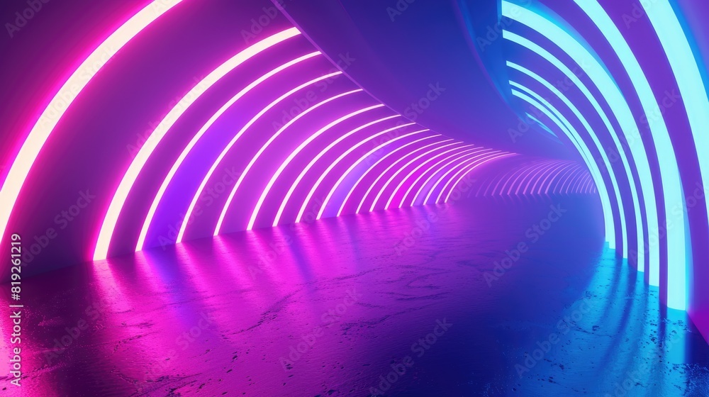 Poster simple space. 3d rendering of abstract neon lines in minimalist geometric background