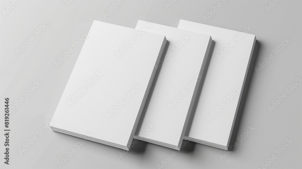 Poster notepad blank. high resolution 3d render of white a4 paper sheets on gray background