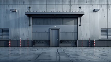 Industrial Doors for Modern Business Unit. Exterior Roller Shutter Unit for Real Estate Buildings