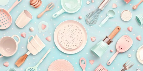 Pastel Kitchenware Pattern for Culinary Design