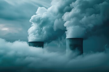 German Water Towers in North Rhine Westphalia Releasing Clouds of Water Vapor for Environmental