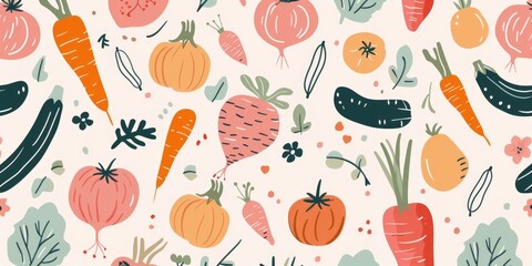 Pastel Vegetables Seamless Pattern Design.