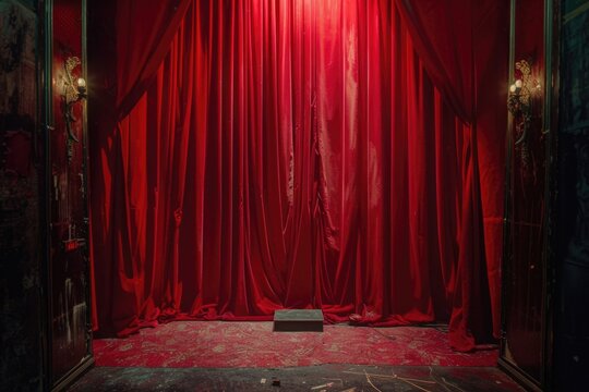 Pedistral stage, Red curtains