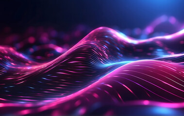Abstract Futuristic Background with Pink and Blue Neon Waves & Bokeh Lights - Data Transfer Concept Wallpaper