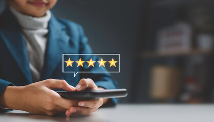 Customer review satisfaction feedback survey concept, User give rating to service experience on...