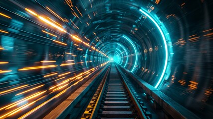 Futuristic sci-fi tunnel digital network journey, pulsating lights, realistic photo
