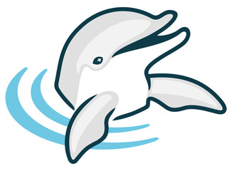 Dolphinarium, dolphin in water and waving its fins. Animal, fish, sea life and underwater world, illustration