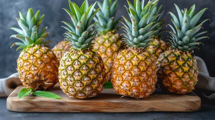   Pineapples on cutting board with wooden background