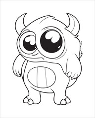 Fototapeta premium a cute cartoon monster with big eyes and horns is standing alone