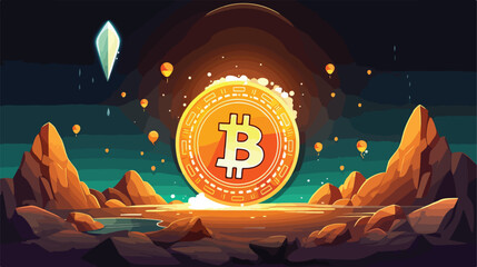 Vector Cartoon illustration of comet with bitcoin s