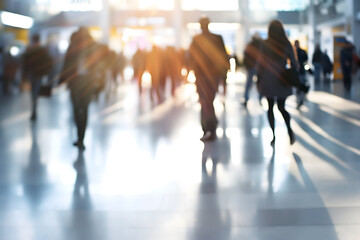 Commuters Walking in a Busy Modern Glass Building Terminal
