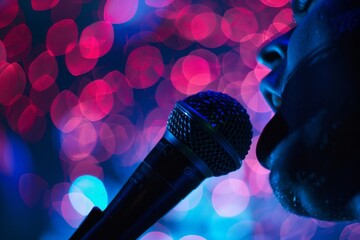 illustration of a male singer with abstract background