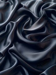 Luxurious Dark Blue Satin Fabric with Elegant Drapes and Folds