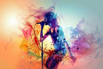illustration of a male singer with abstract background