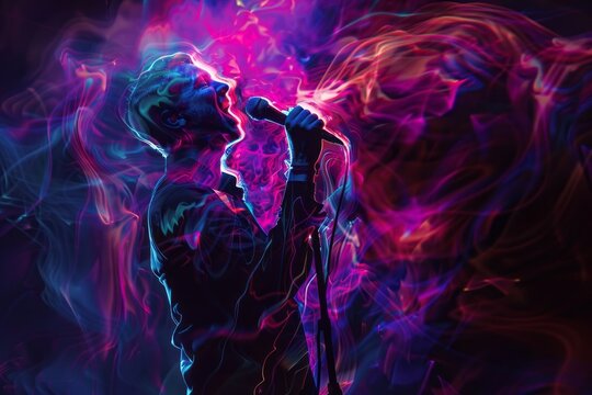 illustration of a male singer with abstract background