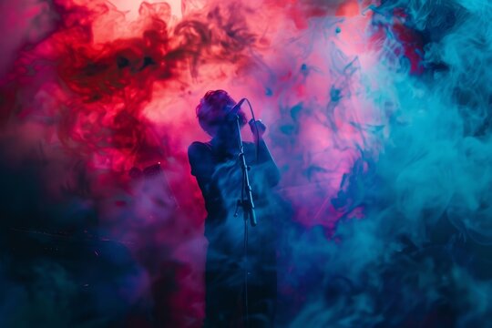 illustration of a male singer with abstract background