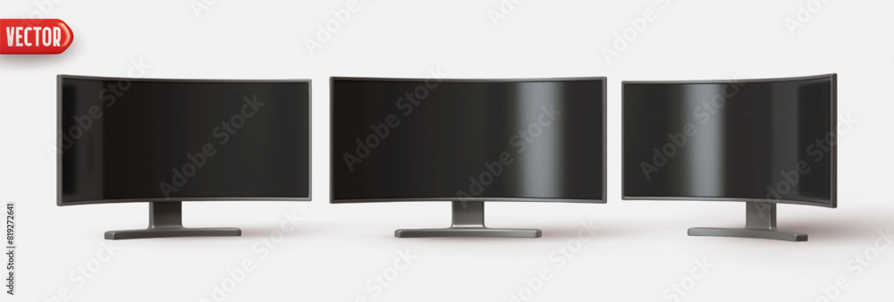 Aufkleber computer monitor style model modern curved screen. set of realistic 3d rendering desktop monitor ico