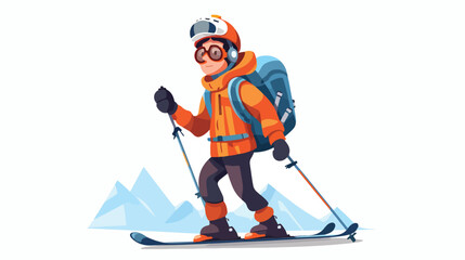 vector cartoon stylized teen boy kid having fun ski