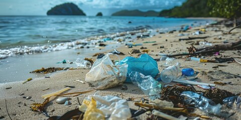  Plastic pollution in the ocean, Plastic bags, straws, and bottles pollute the sea, Environmental Problem