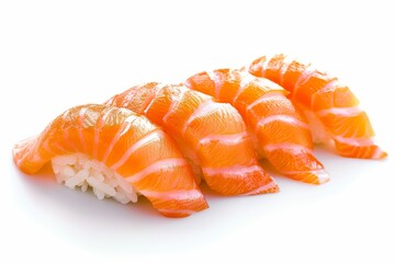 Macro photo of nigiri with red fish, close-up photo of sushi on a white background